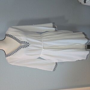 MARKET & SPRUCE 3/4 Sleeve Dress White W/ Navy Beaded & Embroidered Detail LARGE